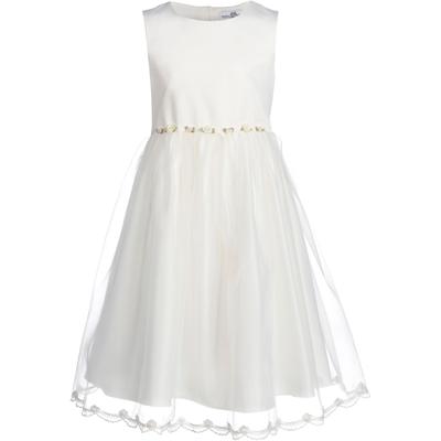 Taufkleid HAPPY GIRLS "dress", Mädchen, Gr. 146, N-Gr, ohne Ärmel, Web, beige (ecru), Web, Obermaterial: 100% Polyester, festlich, lang, Rundhals, Kleider, mit süßer Blütenapplikation vorne an der Taillennaht