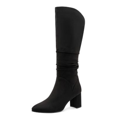 Stiefel MARCO TOZZI, Damen, Gr. 42, Textil, schwarz, Schuhe Stiefel, Blockabsatz, Langschaftstiefel mit slouchy Schaft