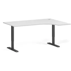 Höhenverstellbarer Schreibtisch, 2 Motoren, 74-121 cm, Ecke L/R, Tischplatte 160x120 cm, schwarzes Metallgestell, weiß