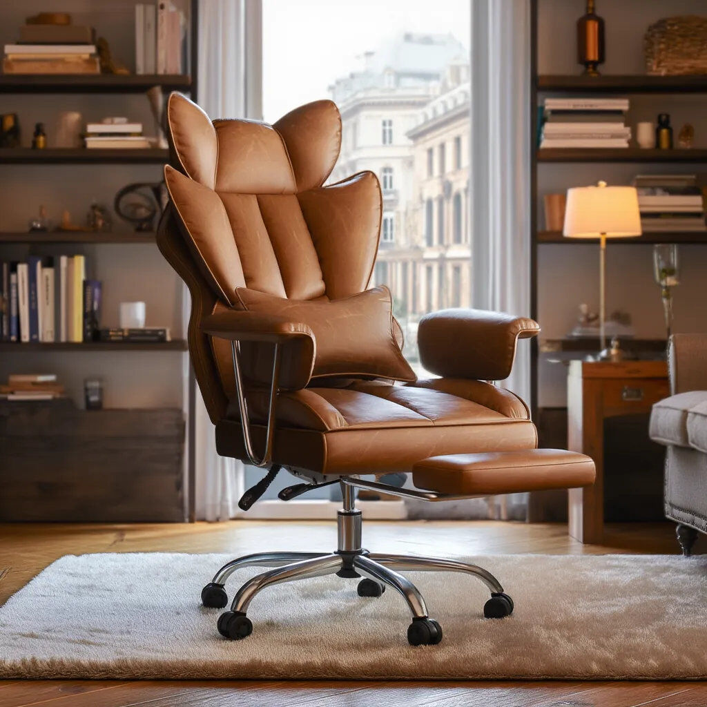 HaxvinUK Ergonomic Adjustable Reclining Swiveling Office Chair - Faux Leather with Footrest for PC Dark Brown 112cm H X 68cm W X 65cm D