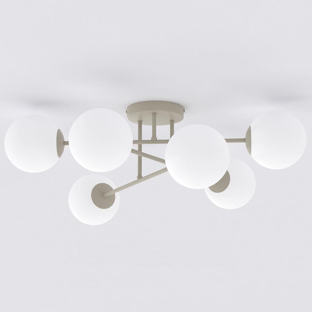 Kendra Home Hanglamp ROMA beige staal en opaalglas rond