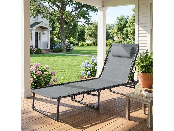 Outsunny Transat Pliable Métal 189x58x30cm Gris Clair