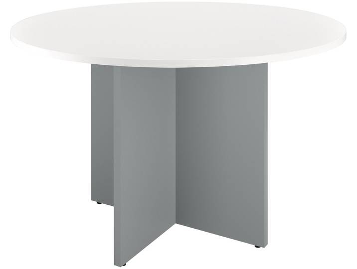 Table ronde 120 cm plateau blanc pieds croix plein bois aluminium Excellens - - Bruneau