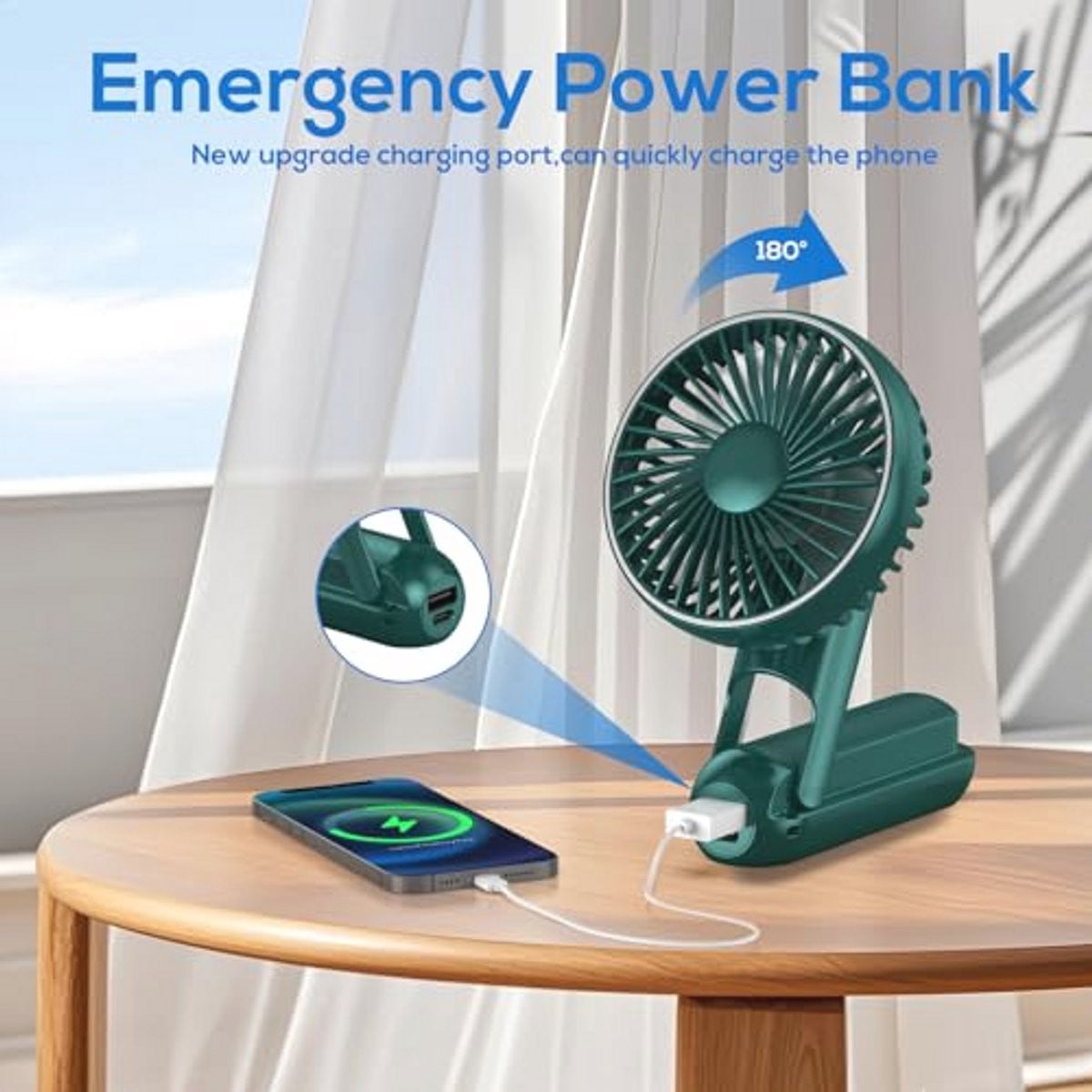 Draagbare Mini Handventilator - Oplaadbare USB Ventilator met 5 Snelheden - Opvouwbare Zakventilator voor Kantoor en Outdoor
