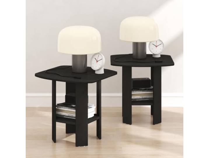 Furinno TIDUR 2er Set Nachttisch mit Ablage, Espresso Runder Eck-Nachttisch, Nachttisch, Beistelltisch, Beistelltisch, für Schlafzimmer, Schrank, kleines Zimmer