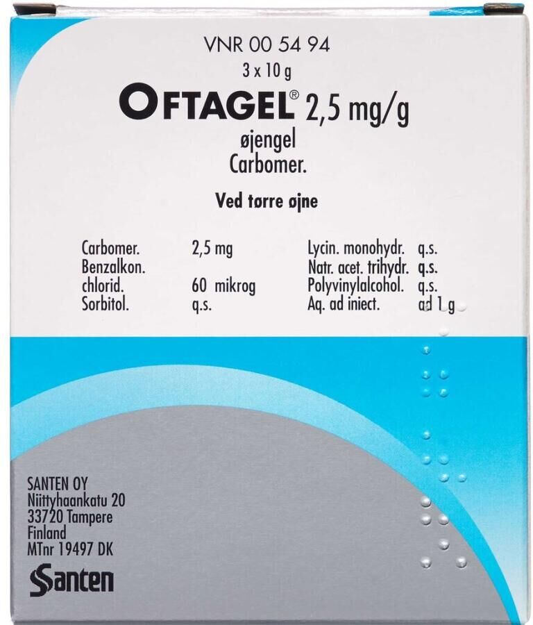 Santen oy Oftagel 2,5 mg/g 30 g Øjengel