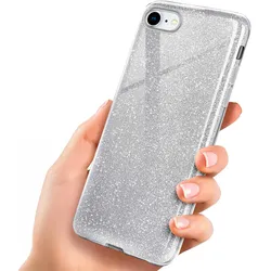iPhone 8 Hülle Glitzer Silber – ONEFLOW Glitter Case, 3in1 Silikon, Funkelnd, Stoßfest, Dünn, Sparkle-Silver