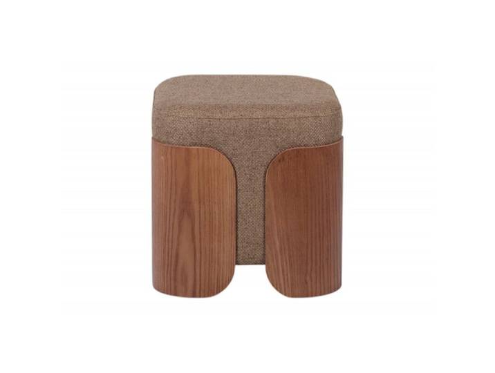 Pouf rond en tissu marron et bois Ø35 cm Aubépine - Amadeus
