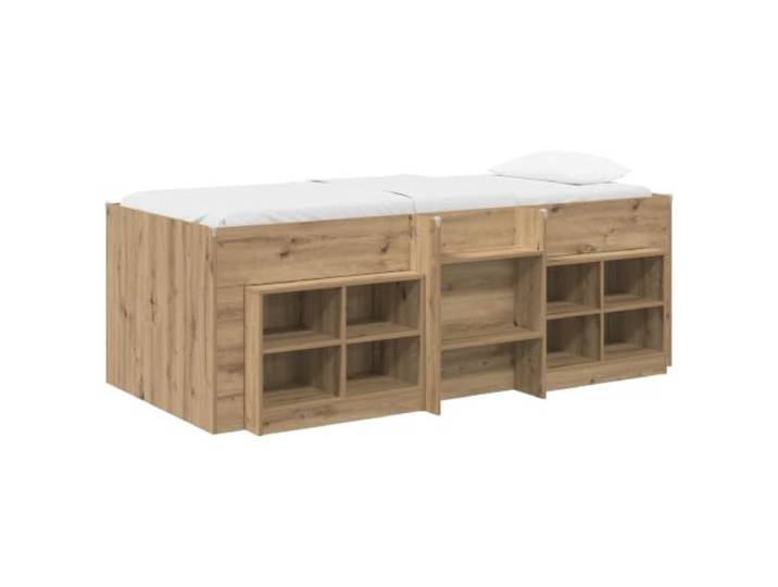Keeushr Loft Bettgestell mit Schrank 3 STK. Artisan-Eiche Holzwerkstoff Platzsparend, integrierter Stauraum, stabile Leiter, Leisten für Matratze, minimalistisch, für kleine Räume
