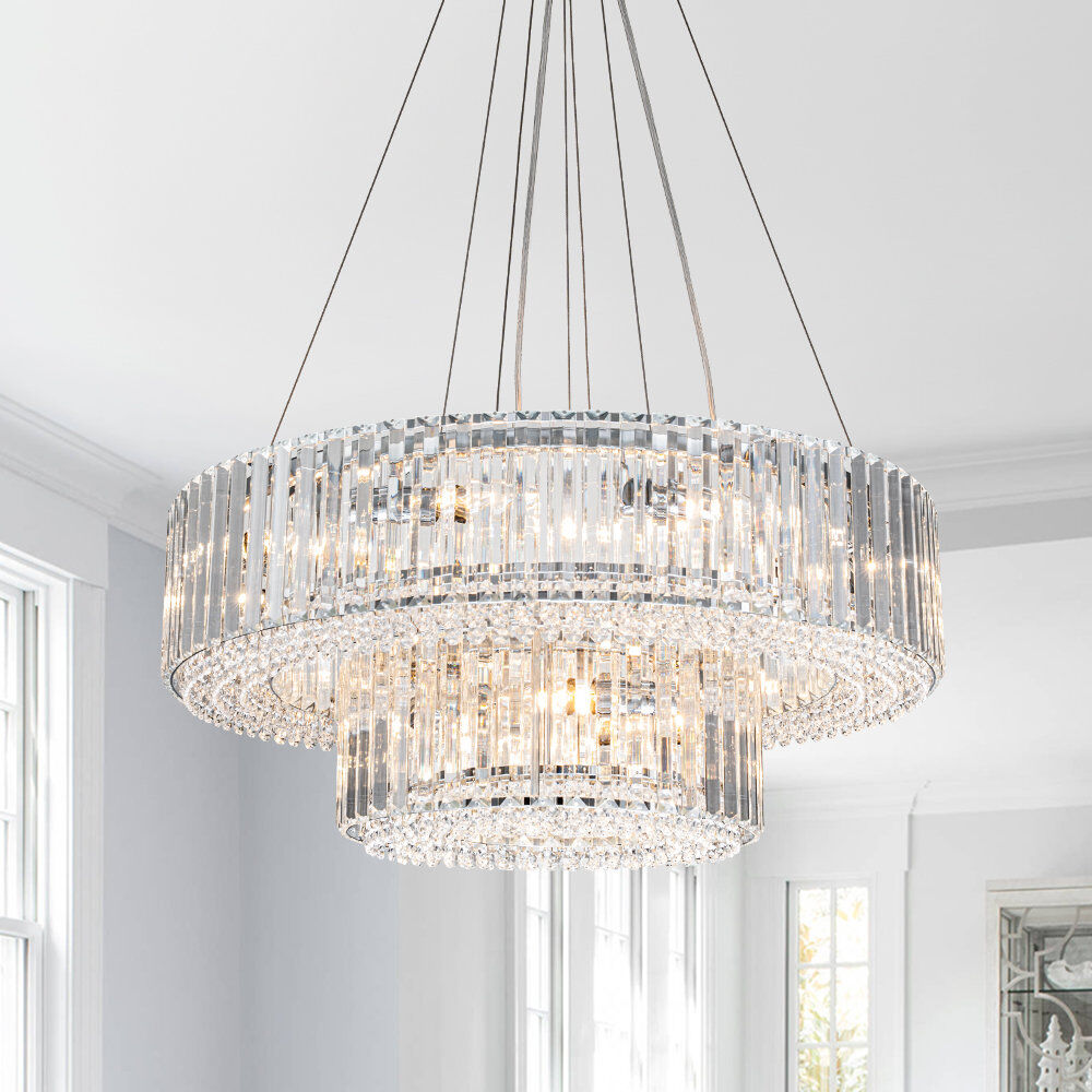 Canora Grey Theresa 12-Light Double-Tier Triangle Crystal Chandelier Chrome 25.98cm W X 25.98cm D