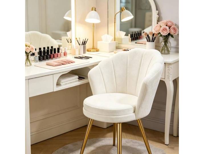 PIPIPOXER Chaise de maquillage pro 1 pièce Coussin de siège moelleux dossier pétale velours pieds doré pour institut beauté