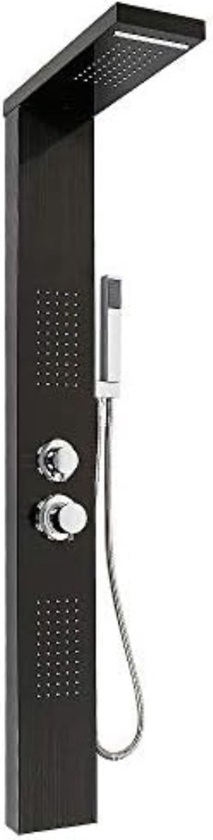 Markenlos Modern Douchepaneel in Mat Zwart met Thermostaat, Handdouche en Regendouche, RVS, Hoogte: 130 cm