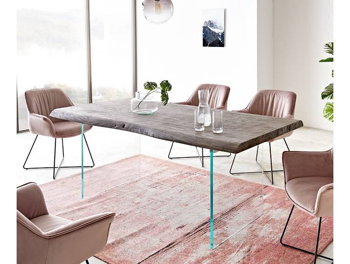 Esstisch Edge 200x100 XL Akazie Platin Glas Live-Edge, Esstische, Baumkantenmöbel, Massivholzmöbel, Massivholz