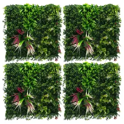 KÜNSTLICHE PFLANZENWAND 4er Set 50x50 cm Kunstpflanzen Wand Innen Aussen Grün Tropical Pink