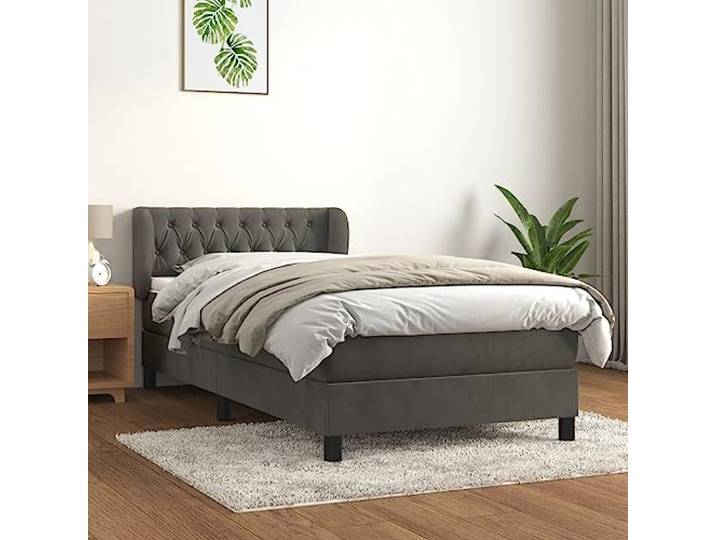 Samtbezug verstellbares Kopfteil Taschenfederkern Boxspringbett Dunkelgrau Boxspringbett mit Matratze Dunkelgrau 90x190 cm Samt Bett mit Kopfteil Taschenfederkern Topper Luxus Komfort