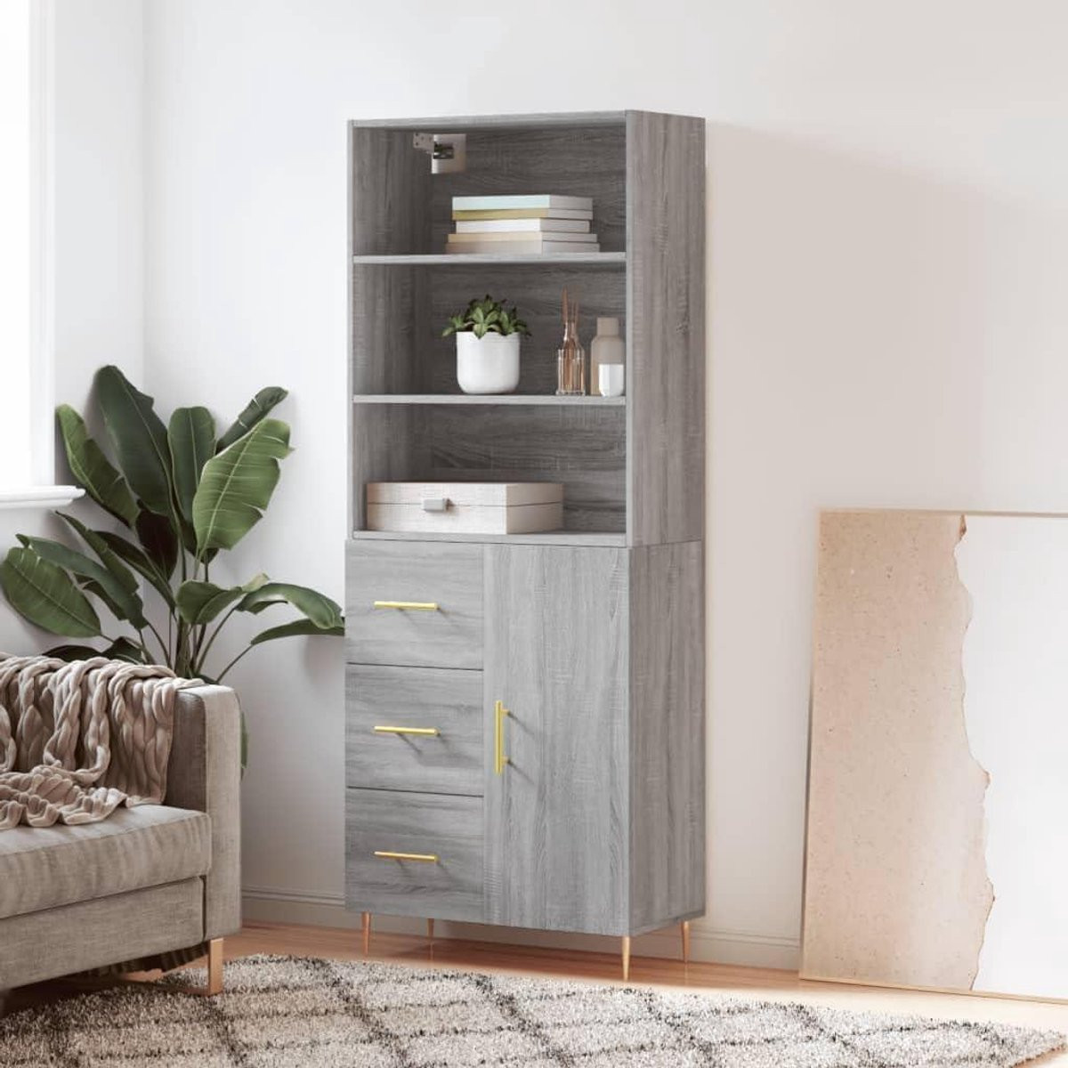 Grijs Sonoma Highboard Kast voor Woonkamer en Slaapkamer met Hout en Metaal, Breedte: 180 cm