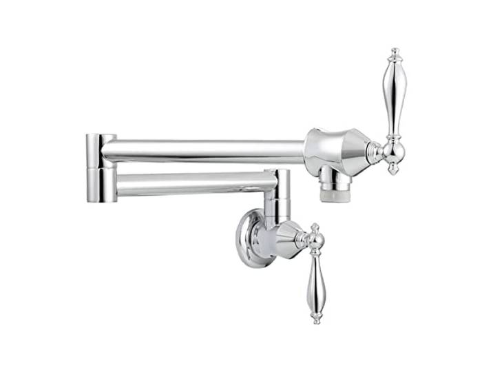Küchenarmatur, Messing Topffüller Wasserhahn Faltbarer Küchenarmatur Doppelfunktionshahn mit 2 Griffen Wandmontage Nur kaltes Wasser(Chrome 2 Functions)