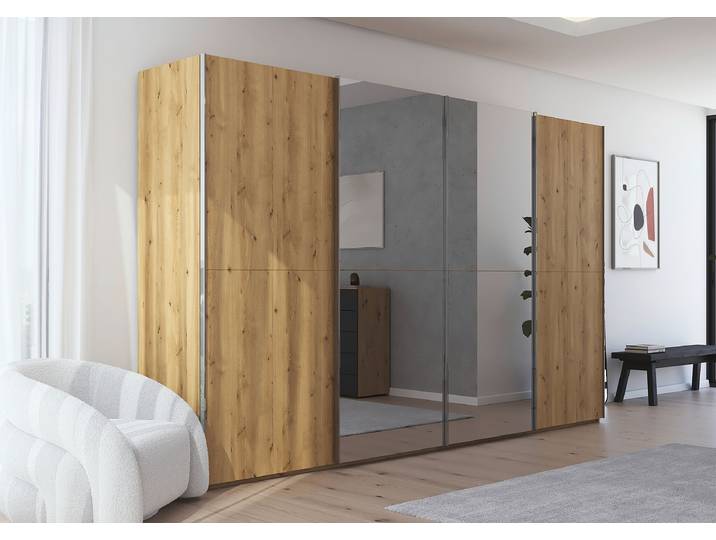 Schwebetürenschrank Scale 360cm Holz/Beige Chrom mit Spiegeltür/-en