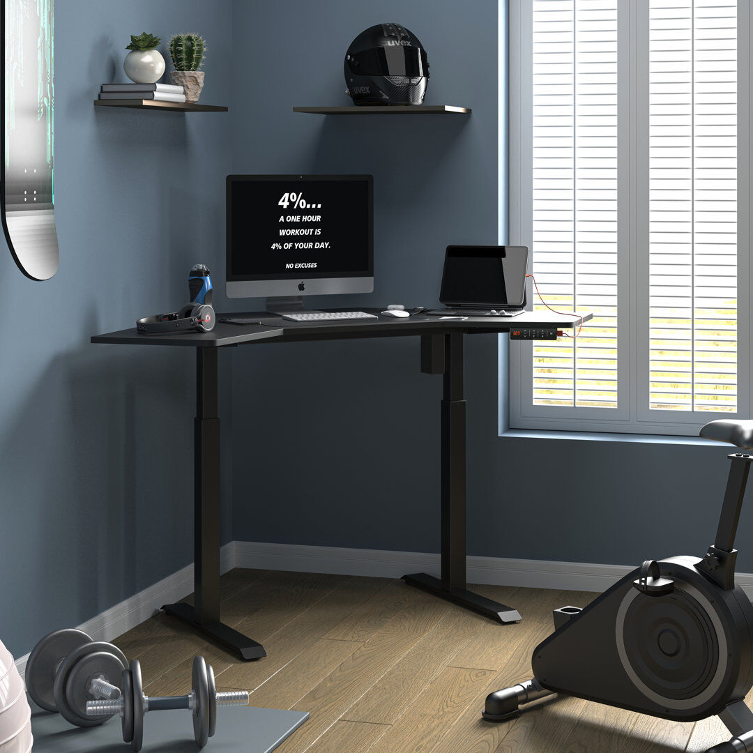 Brayden Studio Balwan Height Adjustable Corner Standing Desk with Wireless & USB Chargers Black/Black