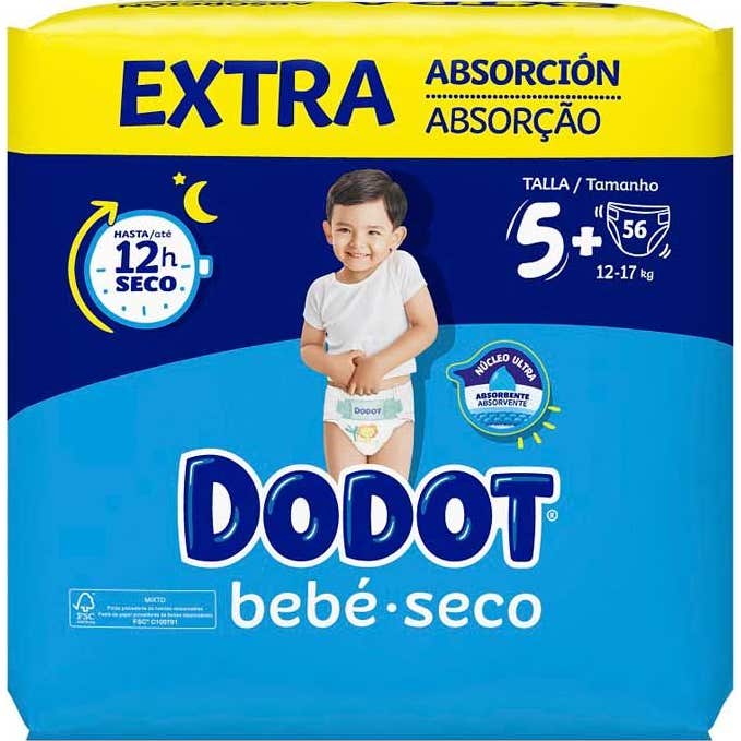 dodot Pañales Bebé Seco Extra Talla 5+ 12-17kg 56uds