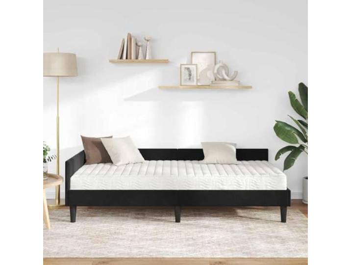 KTHLBRH Eckbett aus schwarzem Samt mit Einzelbett-Matratze Verstellbares Kopfteil, Struktur aus Sperrholz, Soft-Touch, 204 x 94 x 57 cm
