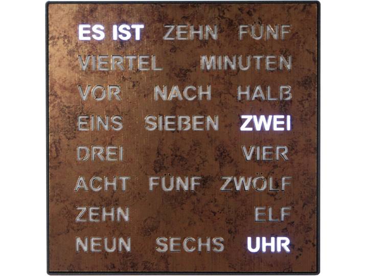 Intertime Woordklok Wandklok Tafelklok 28x28 Epoxy brons Duits