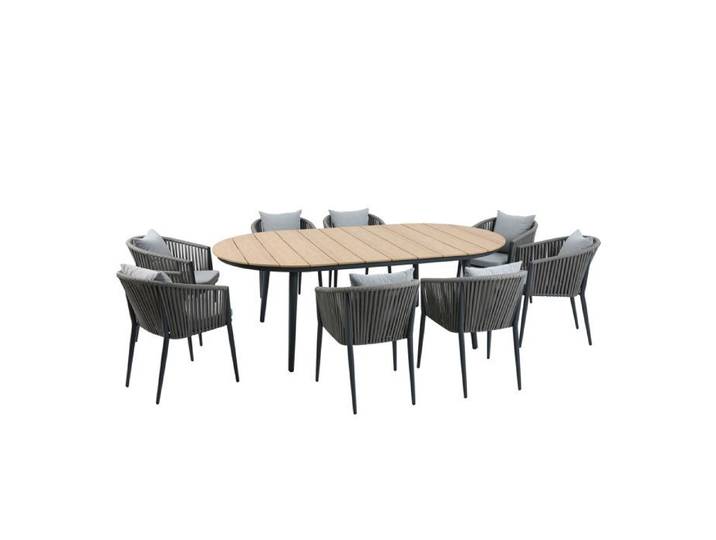 AXI Chay Ensemble de jardin avec 8 chaises beiges pour 8 personnes - Anthracite Ensemble Extérieur en Polywood aspect bois