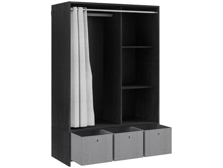 Armoire penderie 3 compartiments/tiroirs amovibles en tissu noir