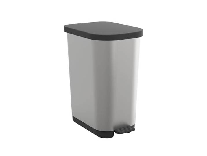 Rotho Ribo Mülleimer mit Deckel und Fußpedal, 25-40 Liter Fassungsvermögen, optimale Ausnutzung des Müllbeutels (Silber)