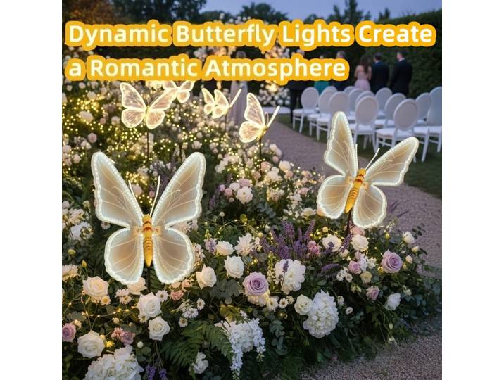 Papillon LED avec mouvement, accessoires de décoration de papillon mobile simulé avec des ailes qui battent - pour la décoration de fête d'anniversaire ou de mariage