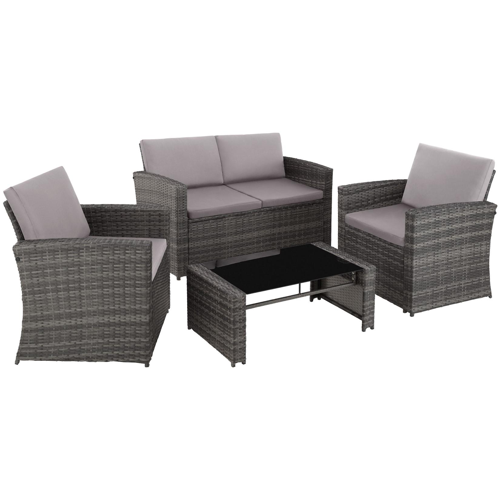 tectake® Rattan Lounge, für 4 Personen, UV-beständig, mit Sicherheitsglasplatte