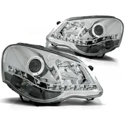 Scheinwerfer LED Tagfahrlicht Optik passend für VW Polo 9N3 Bj. 05-09 Chrom