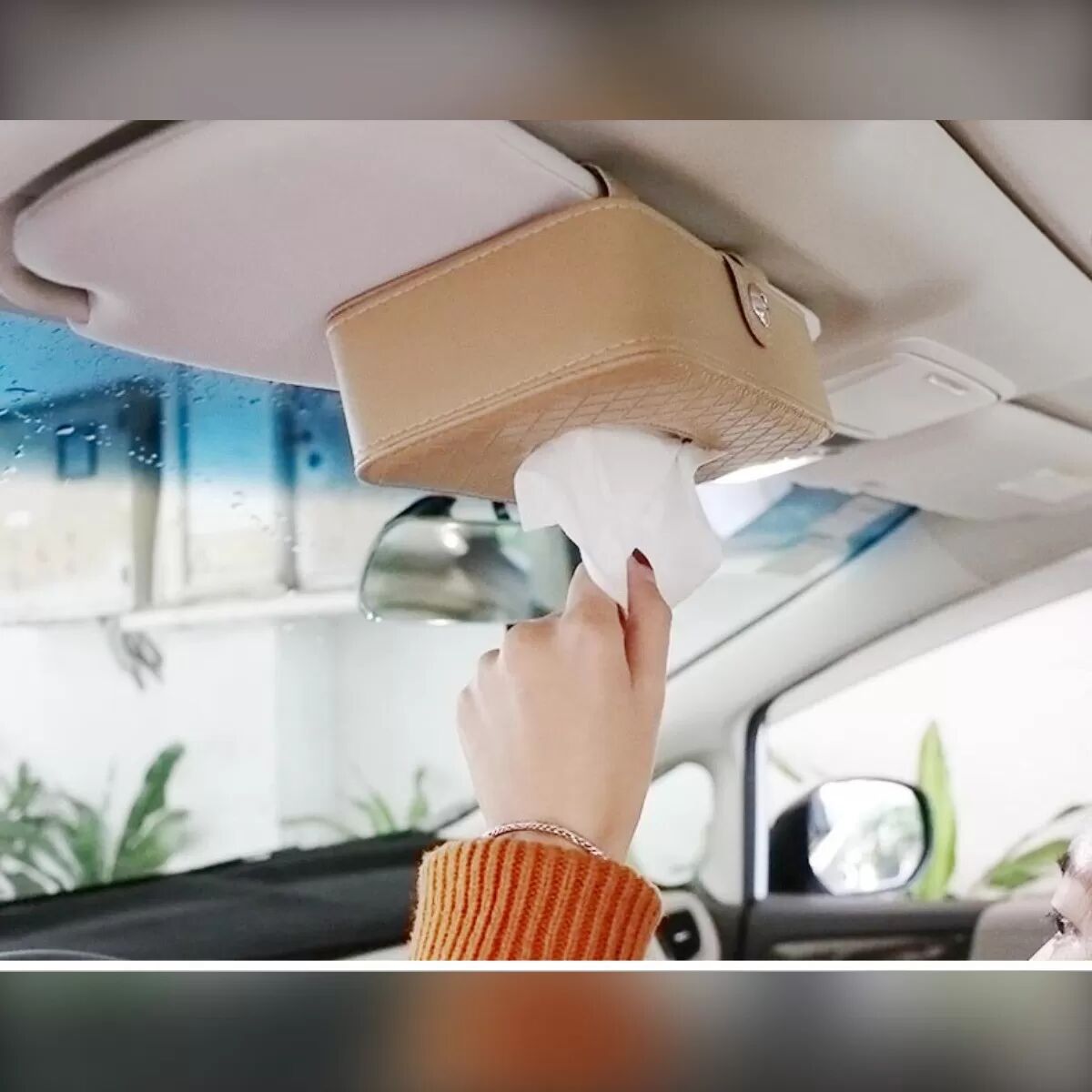 INF Auto-Sonnenblende Taschentuchhalter – PU-Leder, Magnetverschluss, Edelstahlklammer, passend für Schiebedach und Sonnenblende Braun