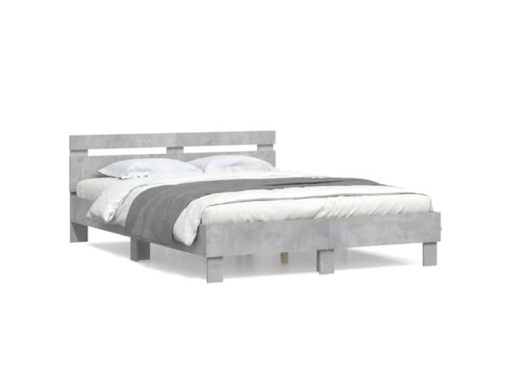 PUGYNBK Bett mit Kopfteil aus technischem Holz, Grau, Beton, 150 x 200 cm Lattenrost im Lieferumfang enthalten, stabiler Ständer, feuchtigkeitsbeständig, Matratze nicht im Lieferumfang enthalten