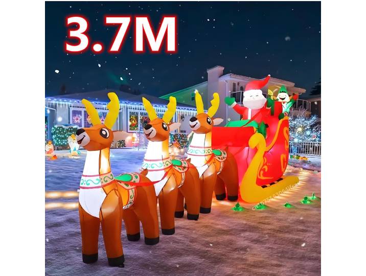 Traîneau gonflable Sanlu de noël de 3.7M, guirlande lumineuse LED intégrée pour père noël, ornement de fête de noël, nouvel an, accessoires de décoration de jardin
