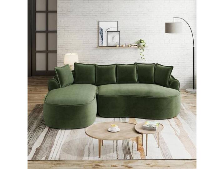 Canapé - KOMHTOM - Canapé nuage - Chenille - Angle avec méridienne - Vert
