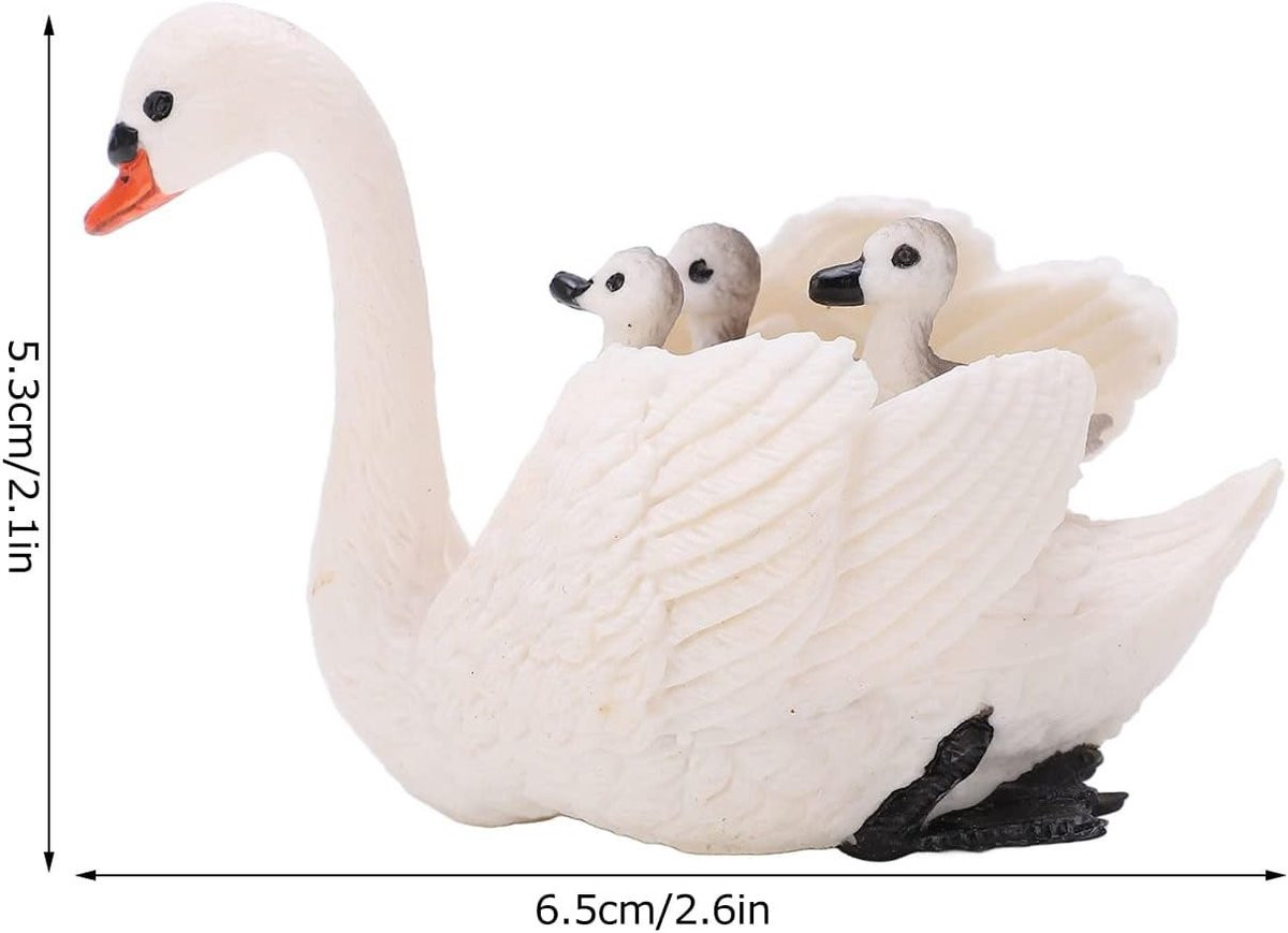 Witte zwanenornament met kleine zwanen, levensecht diermodel en pedagogisch speelgoed voor kinderen