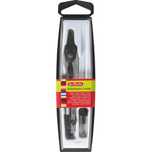 Herlitz Zirkel 8710006, 2-teilig, Einsatzzirkel, schwarz, mit Schutzkappe