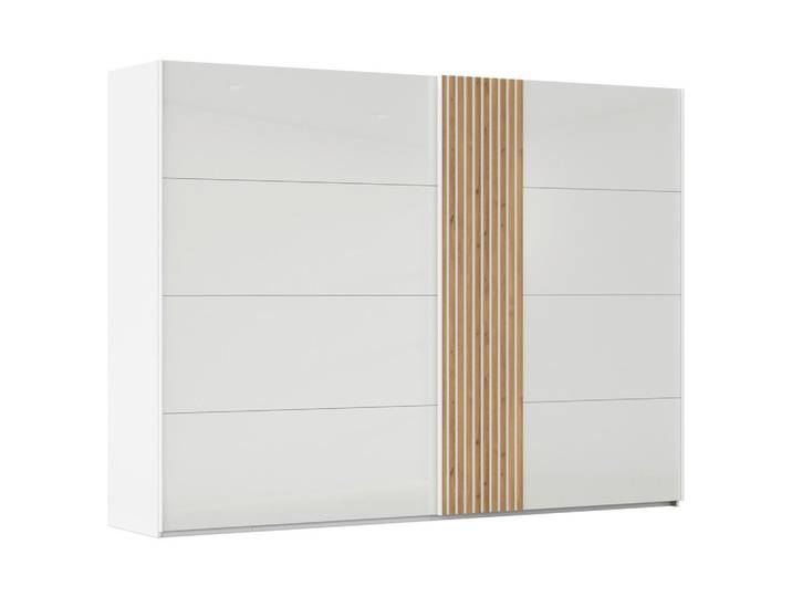Novel Schwebetürenschrank, Weiß, Eiche, Glas, 8 Fächer, 301x223x68 cm, umfangreiches Zubehör erhältlich, in verschiedenen Größen erhältlich, Schlafzimmer, Kleiderschränke, Schwebetürenschränke