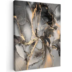 LEINWANDBILD Grau - Luxus - Gold - Marmor Wandbild Wohnzimmer 60x80 cm