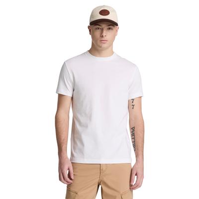 T-Shirt TIMBERLAND "DUNSTAN RIVER - SS Tee (Slim)", Herren, Gr. M, weiß, Jersey, Obermaterial: 100% Baumwolle, normal, Rundhals, Shirts T-Shirt, mit Rundhalsausschnitt, Kurzarm-Design, aus Baumwolle