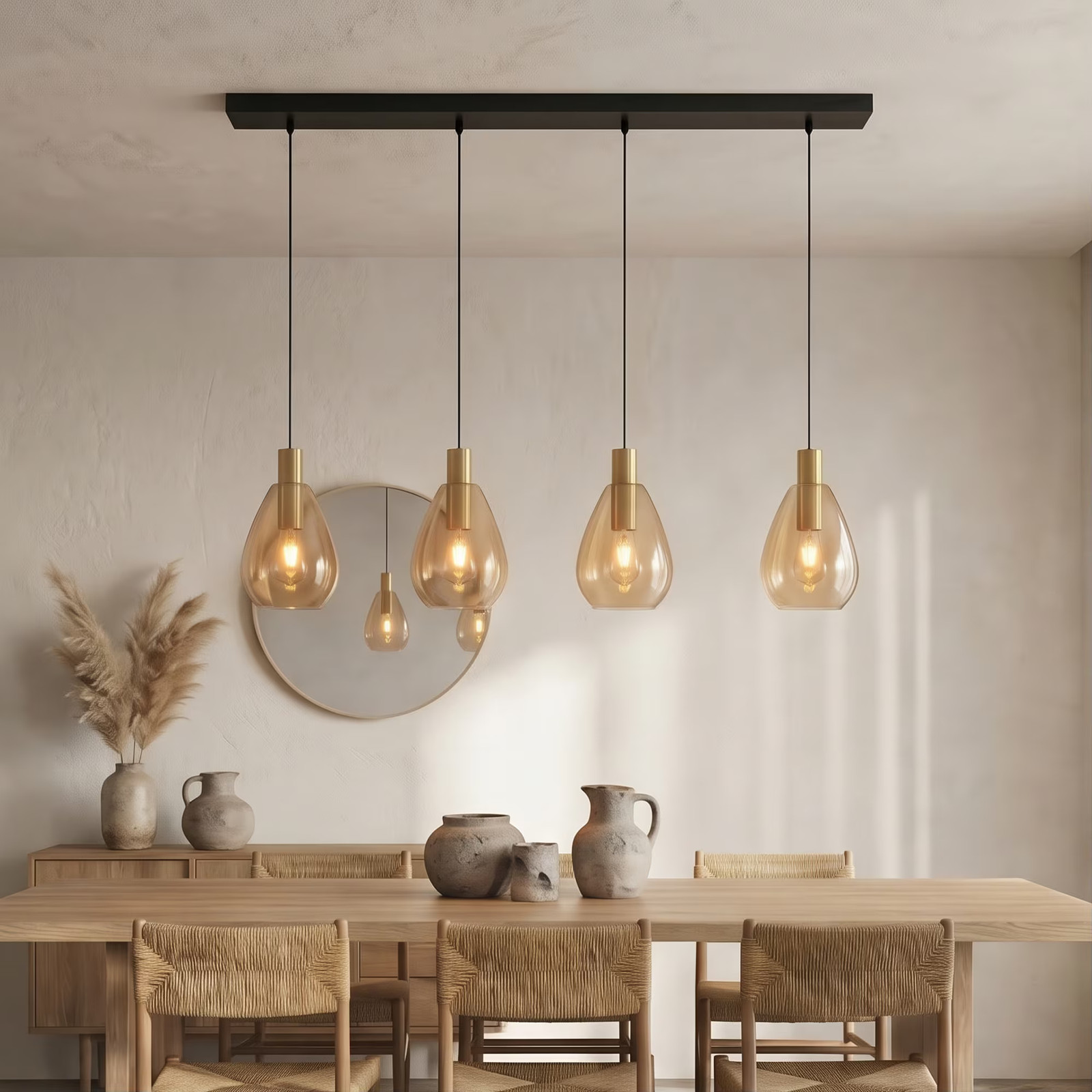 BASE Hanglamp Aislynn 4-lamps Glas - Amber