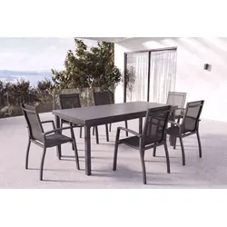 KETTLER Altura Garten-Essgruppe, anthrazit, Alu/Textilene, Tisch 180/240x100cm, 6 Stapelsessel