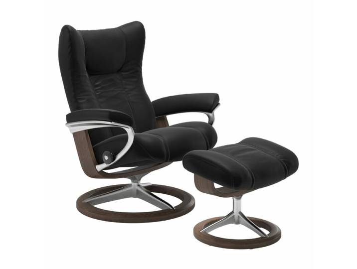 Stressless Wing Sessel Signature wahlweise mit Hocker - Buche Holzfarbe Walnuss - Metall chromfarben - inkl. Hocker Modern, Skandinavisch, Zeitlos