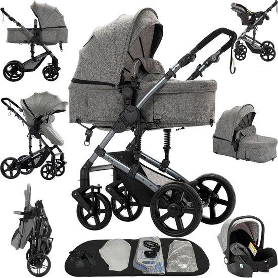 Trio Kinderwagen - 3-in-1 Reisebett - Transport für Babys - Doppelte Schiebeoptionen - 82 x 61 x 105 cm - Grau