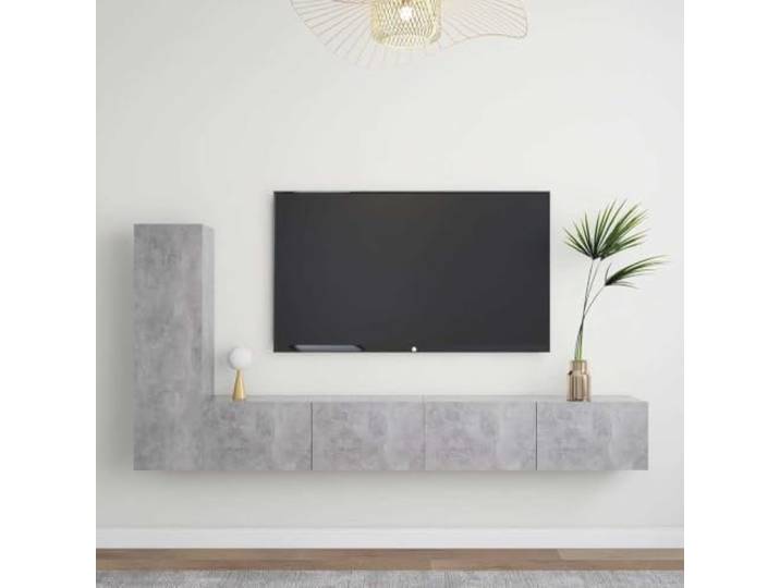 HEFZGDB 3-TLG. TV-Schrank-Set Betongrau Holzwerkstoff Wandmontage Stauraum Organizer