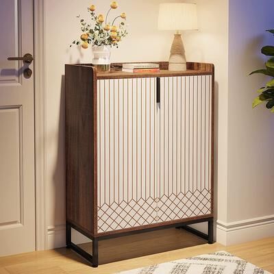 Bluebell 5 Tier Shoe Cabinet with Doors 25 Pairs White Wood Shoes Organizer
