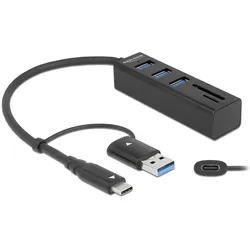 Delock 63859 (USB-C, 3 Ports), Dockingstation + USB Hub, Schwarz