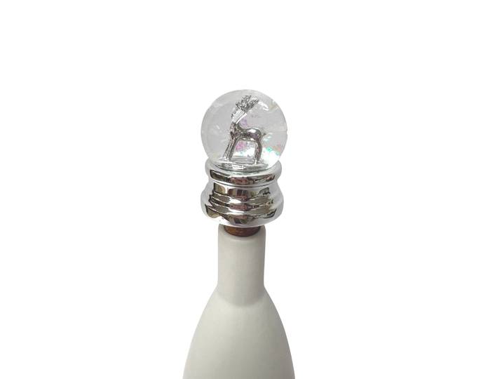 Flaschenverschluss AM DESIGN Schneekugel , silber, B:4cm H:10,5cm L:4cm, Polyresin, Flaschenverschlüsse, Flaschenverschluss, 4er Set, 5x12 cm