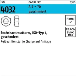Sechskantmutter ISO 4032 M20 A 2 - 70 geschmiert 25 Stück